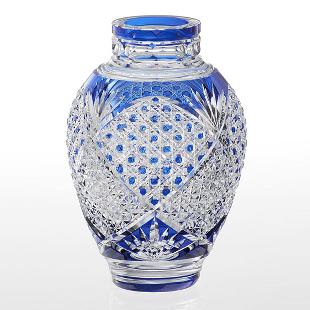 カガミクリスタル KAGAMI | 江戸切子 花瓶 麻の葉に八角籠目 紋 F361-2560-CCB