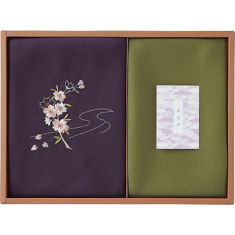 ( 草花の遊び ) 刺繍入り二巾風呂敷&金封包み ( 赤 )