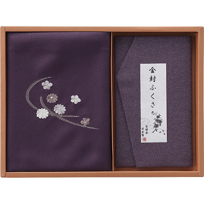 ( 洛北 ) 刺繍入り二巾風呂敷&金封ふくさ ( 紫 )