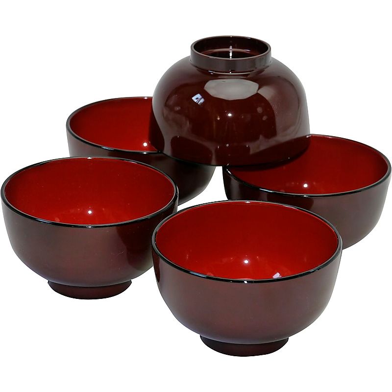 レンジ汁椀 溜内朱 5客揃(食洗機対応) ( 662-4193p )