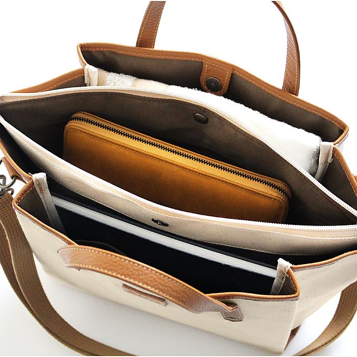 ( HaL / 倉敷産帆布×姫路レザー ) プリーツショルダーバッグ ( 662-5015p )