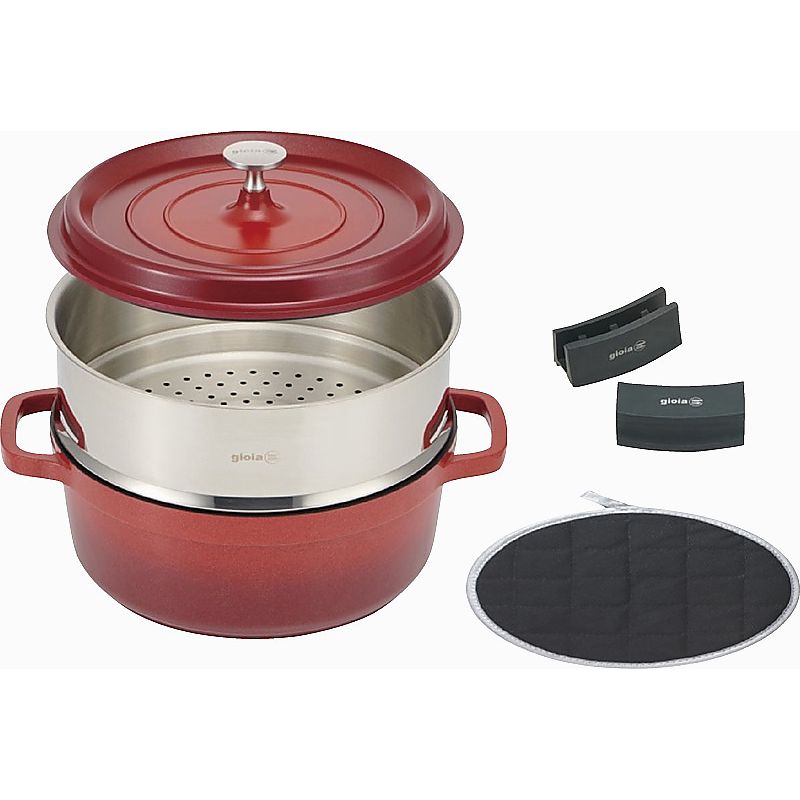 ジョイア キャセロール24cm&蒸し器4点セット レッド 662-7050p