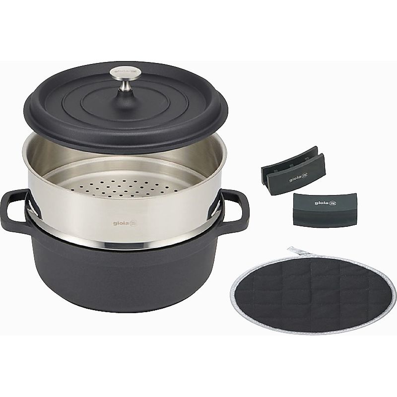 ジョイア キャセロール24cm&蒸し器4点セット ブラック 662-7051p