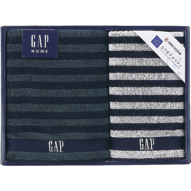 GAP HOME NEW ボーダーギフト フェイスタオル&ウォッシュタオル 662-7343p
