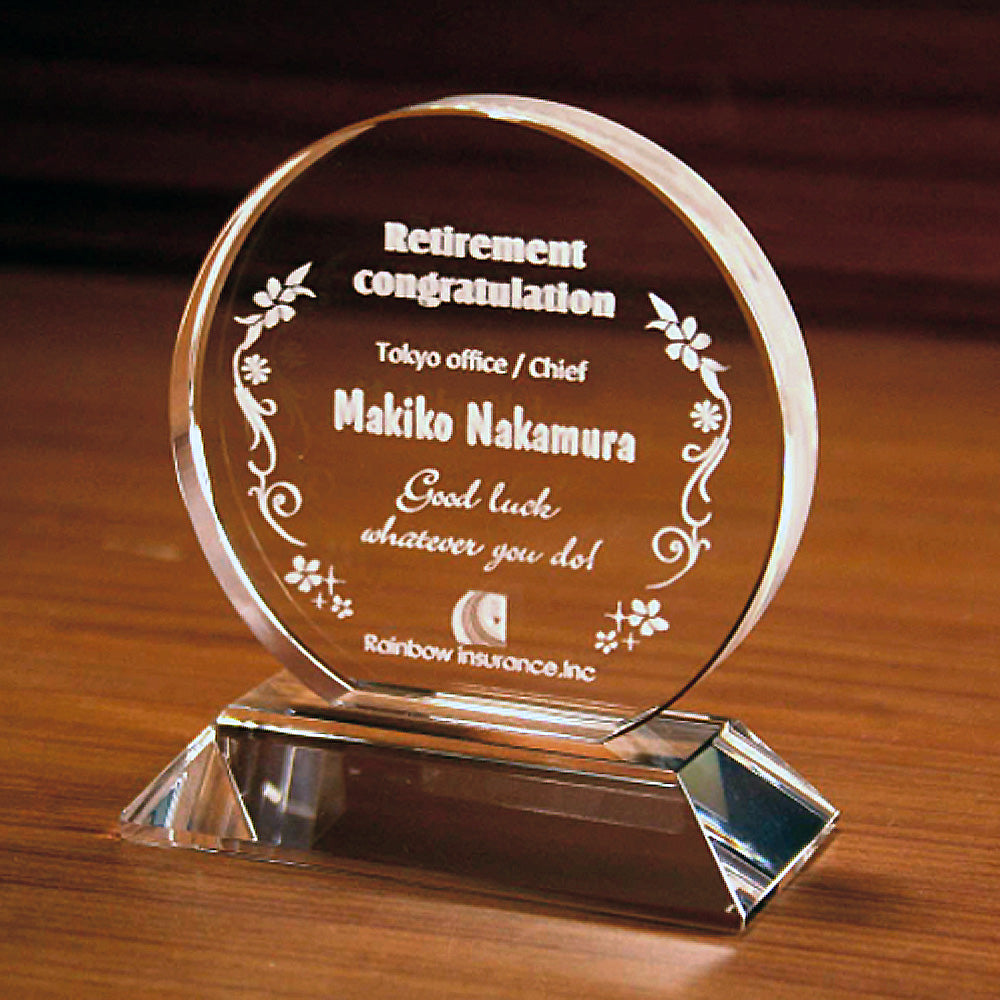 名入れ クリスタル トロフィー 2Dインサイドレーザー加工 | サークルスタンドベース