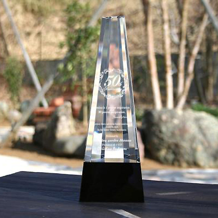 名入れ クリスタル トロフィー 2Dインサイドレーザー加工 | ヘキサゴンブラックベース