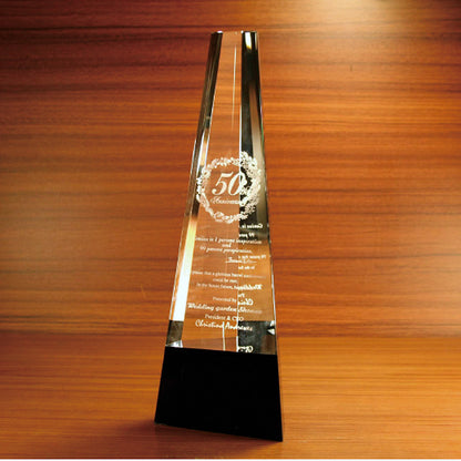 名入れ クリスタル トロフィー 2Dインサイドレーザー加工 | ヘキサゴンブラックベース