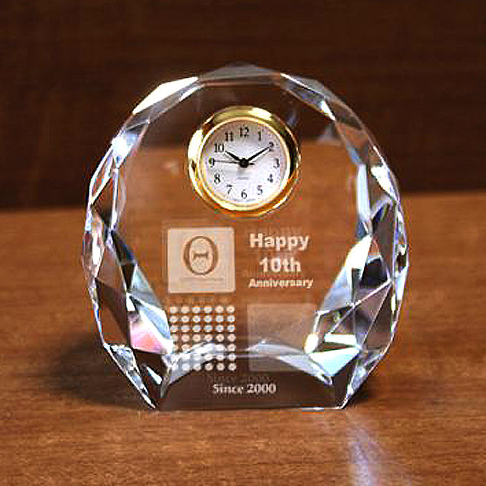 名入れ クリスタル クロック 2Dインサイドレーザー加工 | ダイヤカットアーチ時計