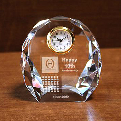 名入れ クリスタル クロック 2Dインサイドレーザー加工 | ダイヤカットアーチ時計