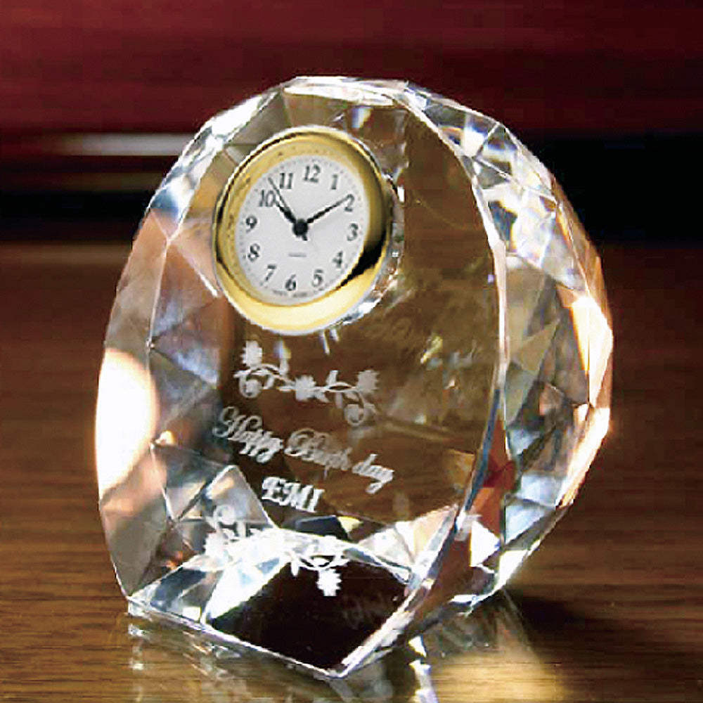 名入れ クリスタル クロック 2Dインサイドレーザー加工 | ダイヤカットアーチ時計