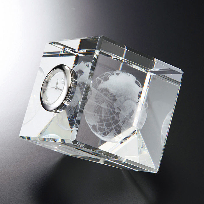 グラスワークス ナルミ | 3Dアース キューブクロック | 名入れ メッセージ 名前入り
