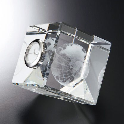 グラスワークス ナルミ | 3Dアース キューブクロック | 名入れ メッセージ 名前入り