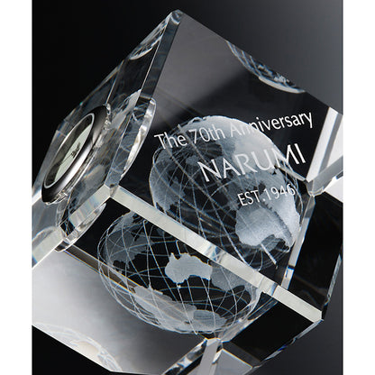 グラスワークス ナルミ | 3Dアース キューブクロック | 名入れ メッセージ 名前入り