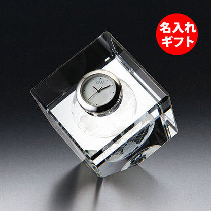 グラスワークス ナルミ | 3Dアース キューブクロック | 名入れ メッセージ 名前入り
