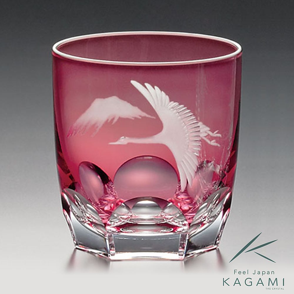 カガミクリスタル KAGAMI | ロックグラス 鶴と富士山 T8152-2738-CAU 赤