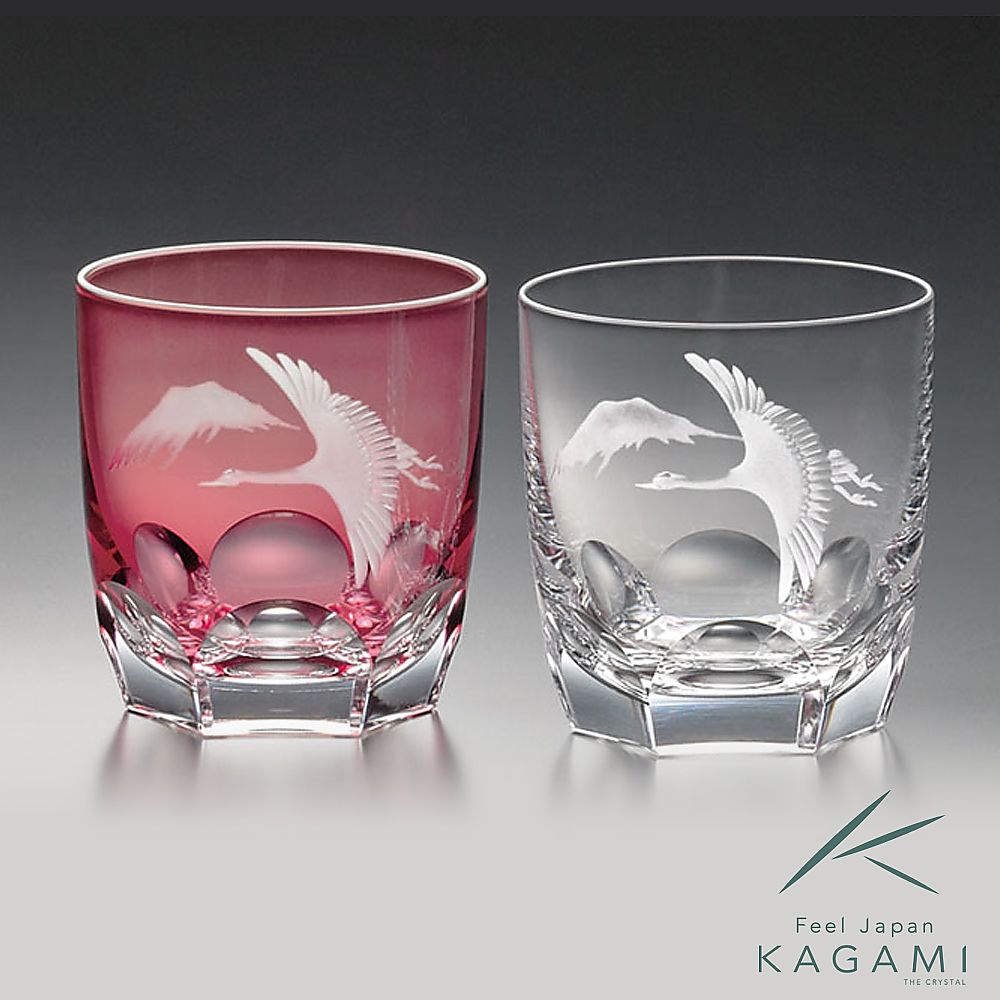 カガミクリスタル KAGAMI | ペアロックグラス 鶴と富士山 TPS8152-2738-AC