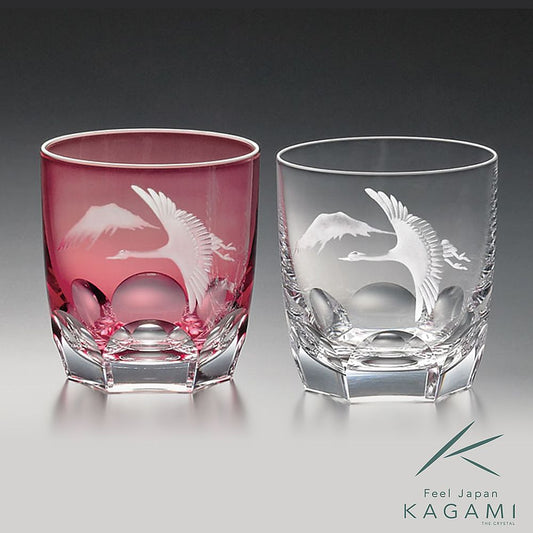 カガミクリスタル KAGAMI | ペアロックグラス 鶴と富士山 TPS8152-2738-AC