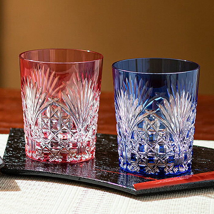 カガミクリスタル KAGAMI | 江戸切子 ペアロックグラス 笹っ葉に四角籠目 紋