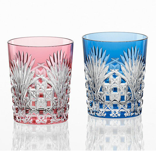 カガミクリスタル KAGAMI | 江戸切子 ペアロックグラス 笹っ葉に四角籠目 紋