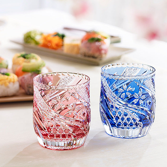 カガミクリスタル KAGAMI | 江戸切子 ロックグラス 桜流 赤