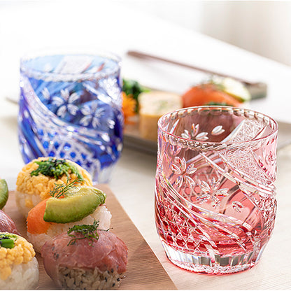 カガミクリスタル KAGAMI | 江戸切子 ロックグラス 桜流 赤