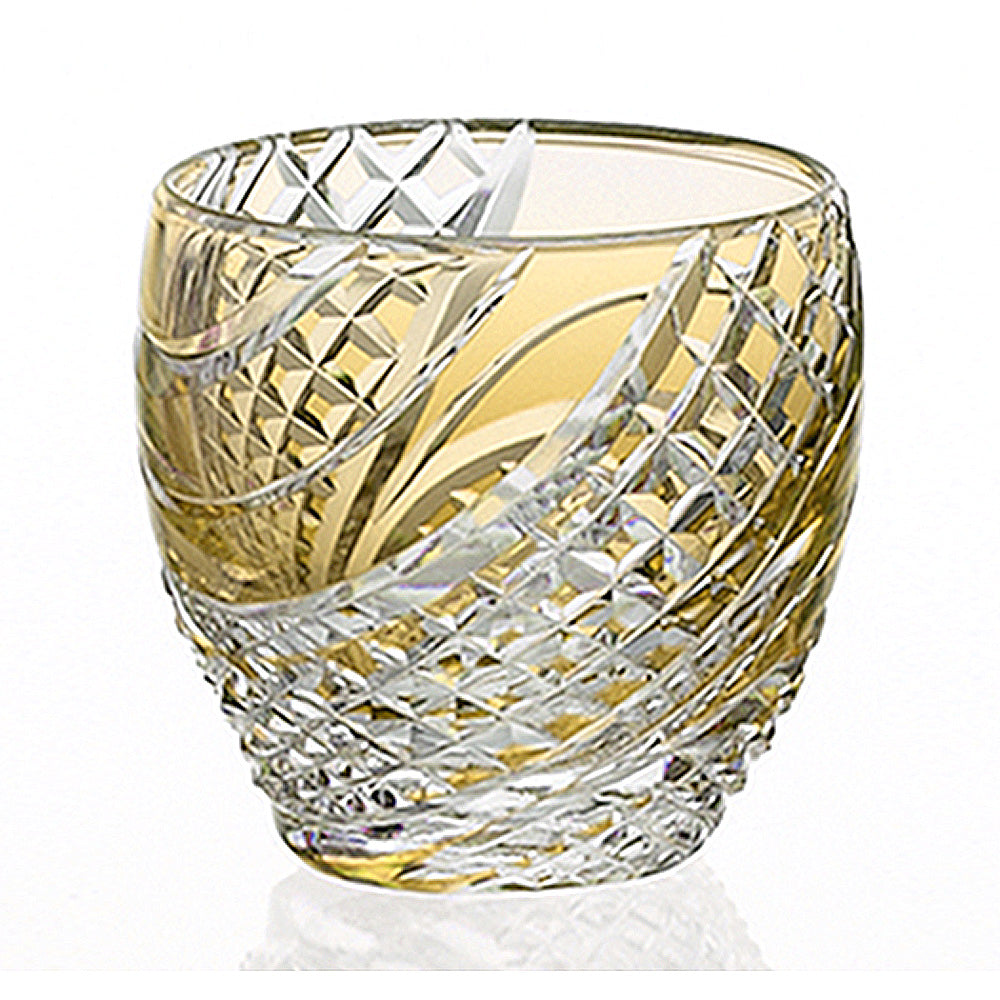 カガミクリスタル KAGAMI | 江戸切子 冷酒杯 黄 魚子流し 紋 T535-2044-CUM