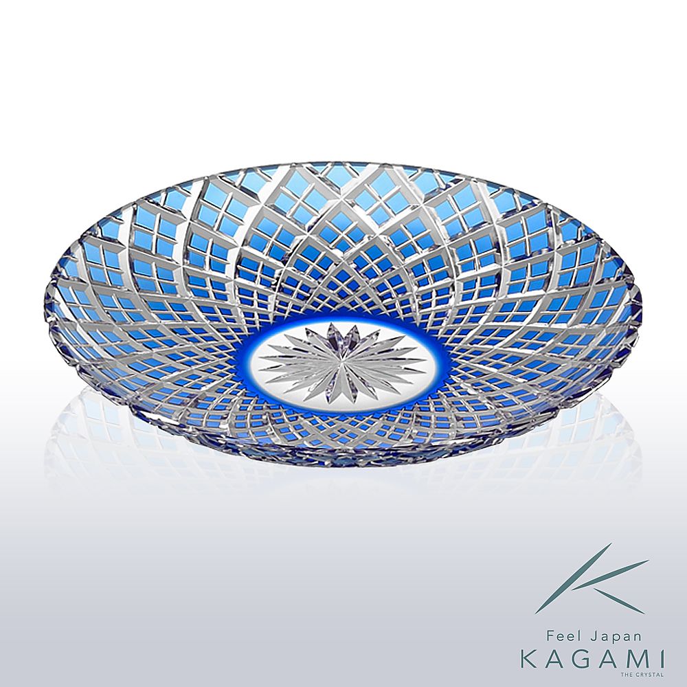 カガミクリスタル KAGAMI | 江戸切子 八寸皿 矢来重 紋 D302-1564-CCB