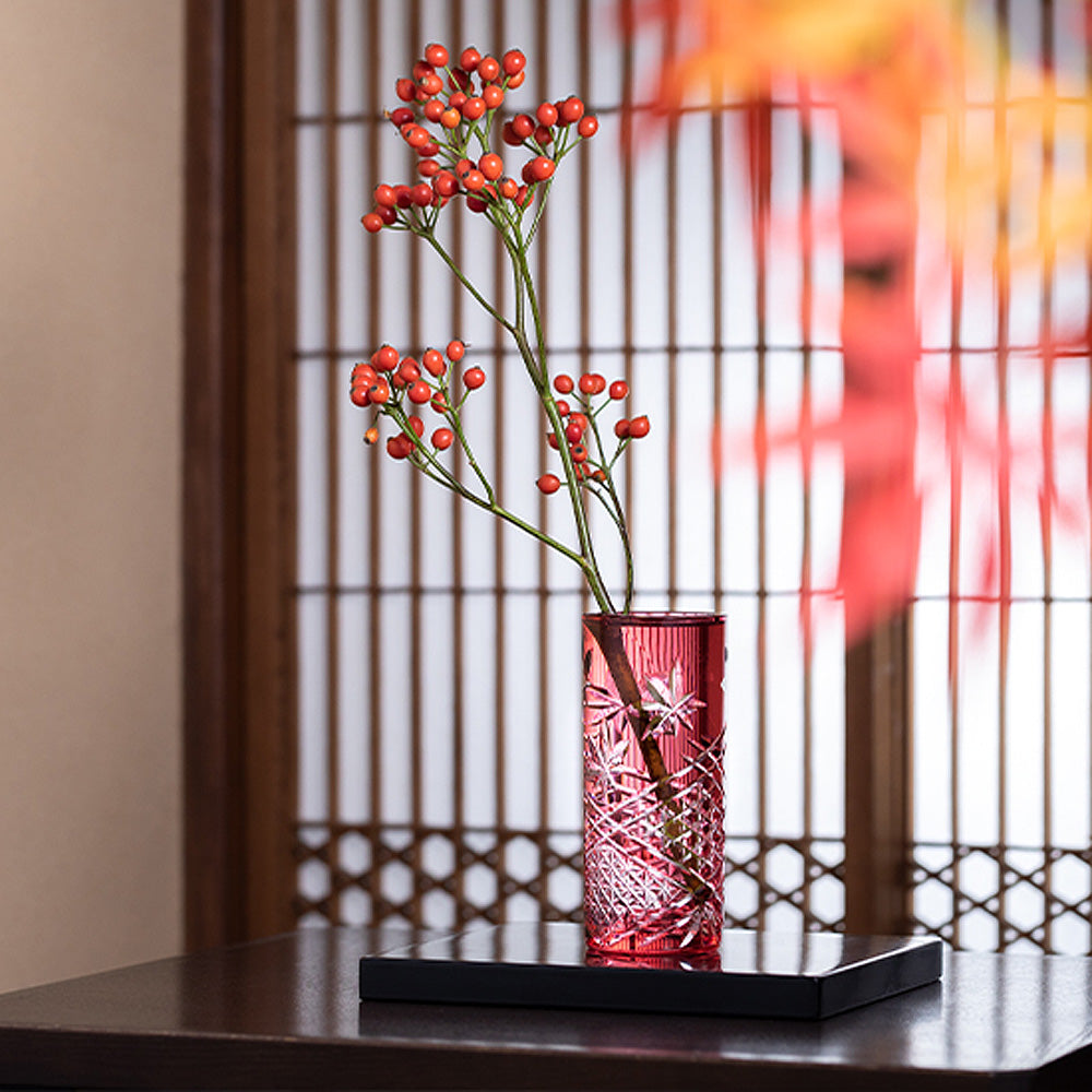 カガミクリスタル KAGAMI | 江戸切子 花瓶 紅葉 F716-3026-CAU