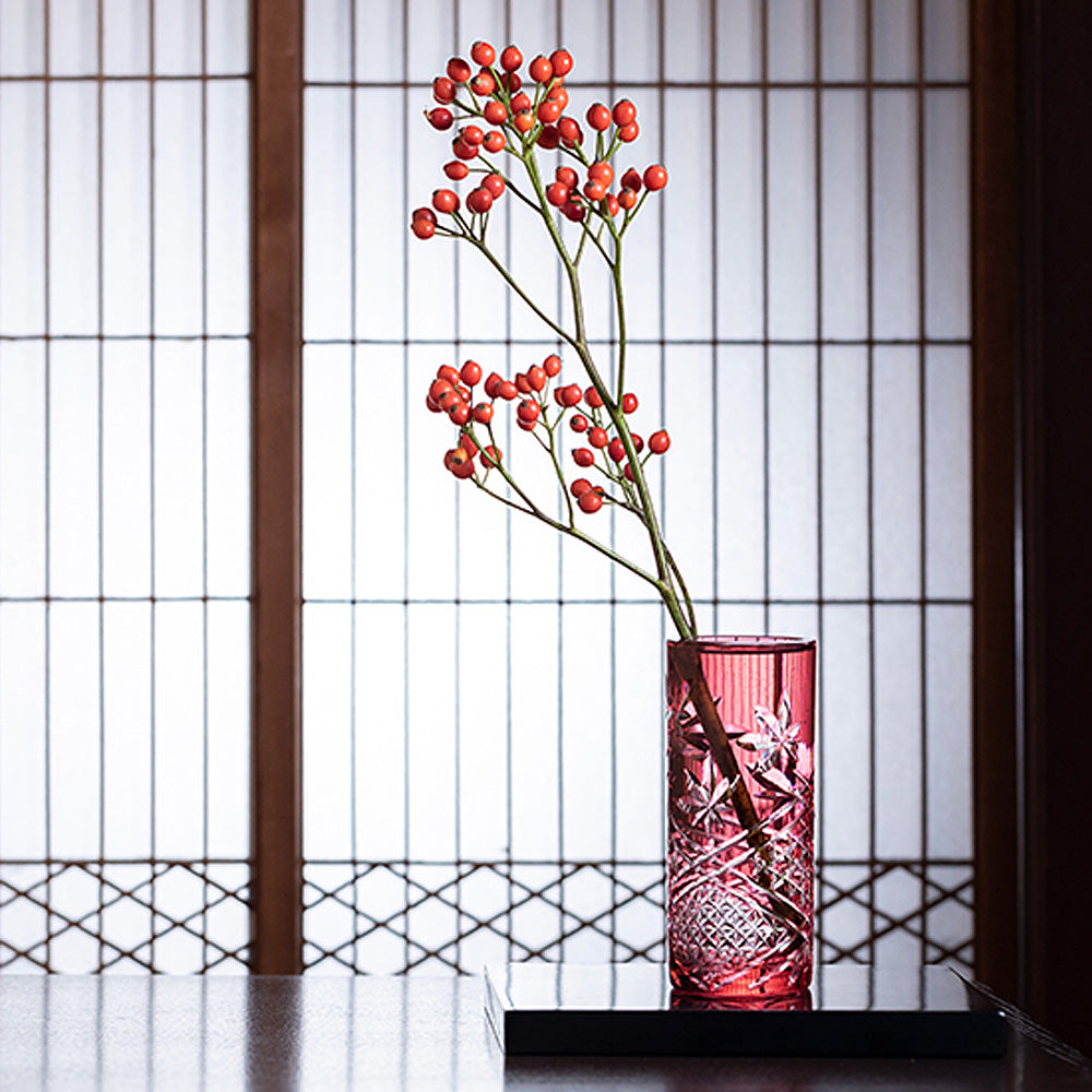 カガミクリスタル KAGAMI | 江戸切子 花瓶 紅葉 F716-3026-CAU