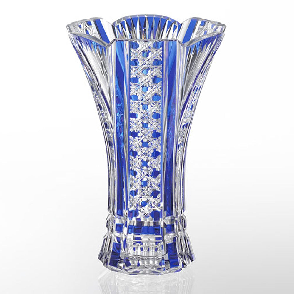 カガミクリスタル KAGAMI | 江戸切子 花瓶 笹っ葉に八角籠目 紋 F306-2561-CCB