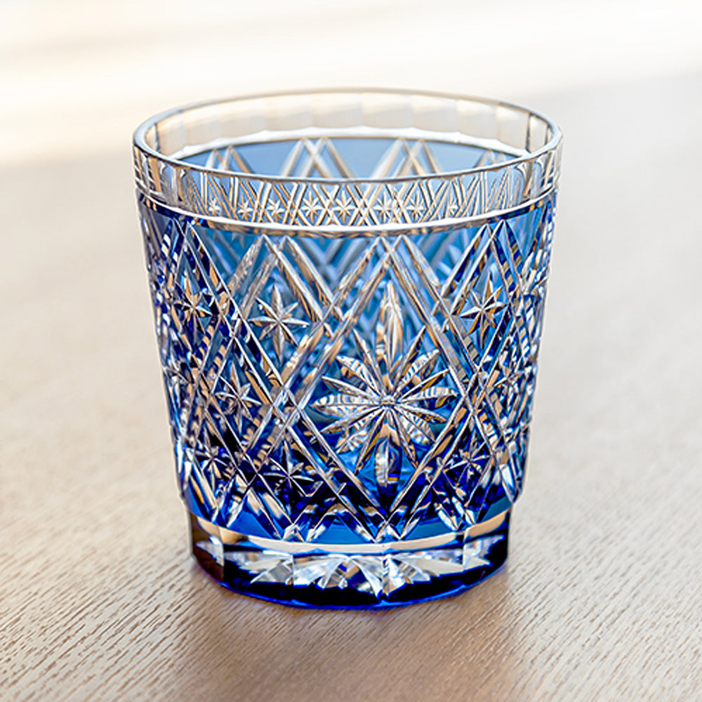 カガミクリスタル | 江戸切子 ロックグラス 菱花 青 T787-3032-CCB 伝統工芸士 篠崎英明