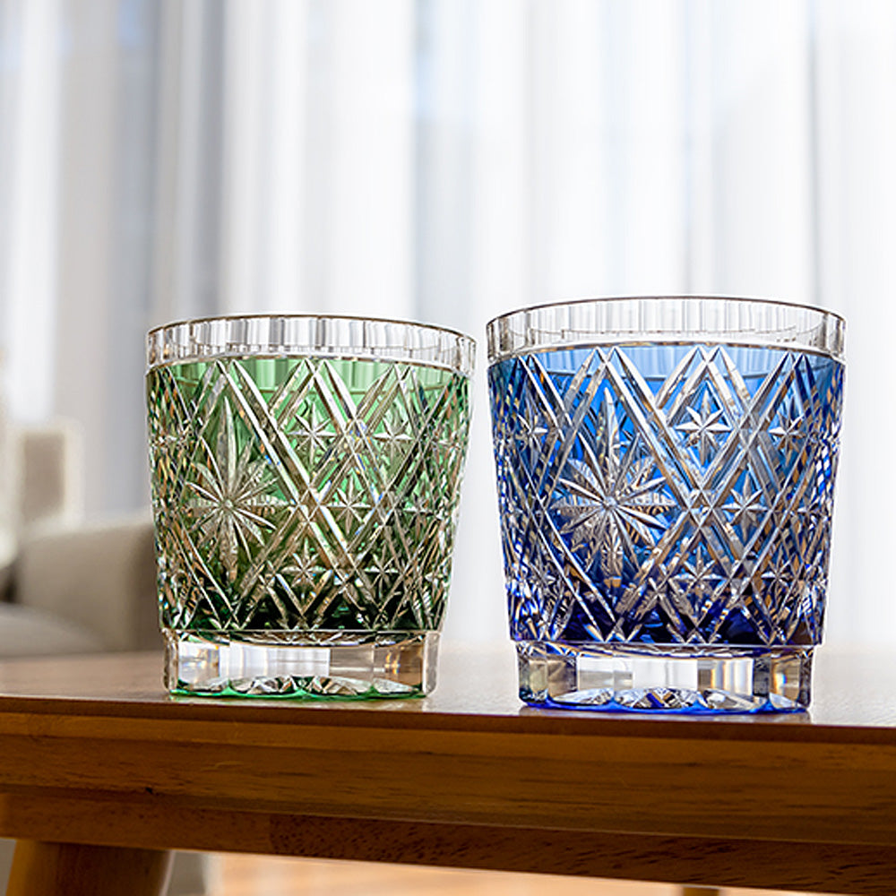 カガミクリスタル | 江戸切子 ロックグラス 菱花 青 T787-3032-CCB 伝統工芸士 篠崎英明