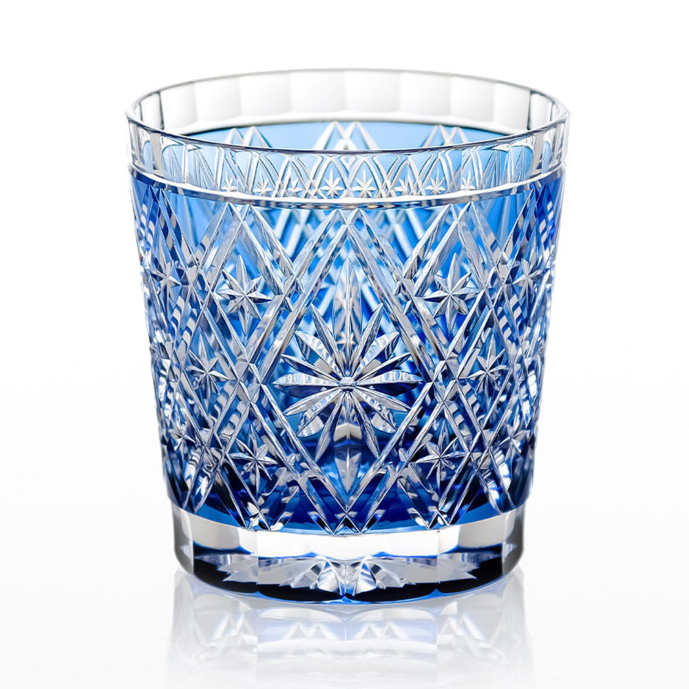 カガミクリスタル | 江戸切子 ロックグラス 菱花 青 T787-3032-CCB 伝統工芸士 篠崎英明