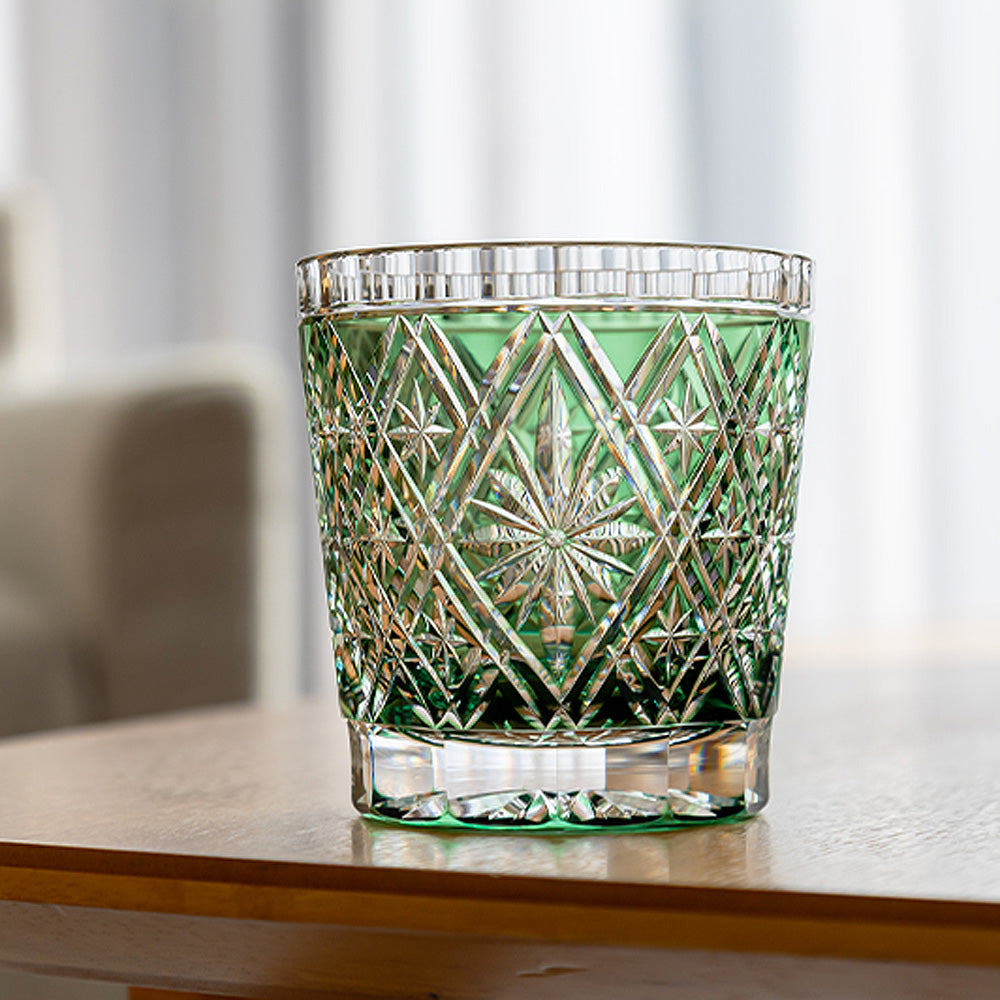 カガミクリスタル | 江戸切子 ロックグラス 菱花 青 T787-3032-CGR 伝統工芸士 篠崎英明