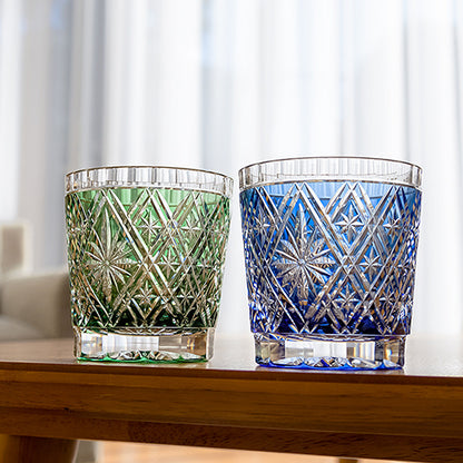 カガミクリスタル | 江戸切子 ロックグラス 菱花 青 T787-3032-CGR 伝統工芸士 篠崎英明