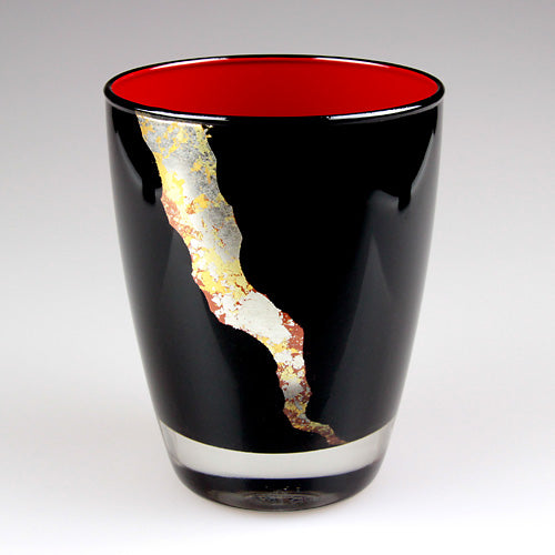 会津塗 / ガラス漆グラス雲錦 ( 黒 / 蒔絵 / 斉藤恒緒 )