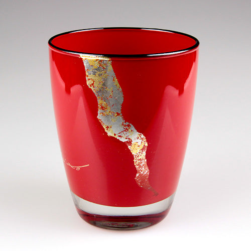 会津塗 / ガラス漆グラス雲錦 ( 赤 / 蒔絵 / 斉藤恒緒 )