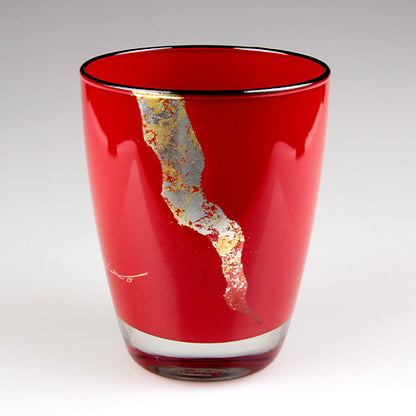 会津塗 / ガラス漆グラス雲錦 ( 赤 / 蒔絵 / 斉藤恒緒 )