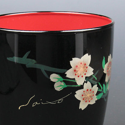 会津塗 / ガラス漆グラスさくら ( 黒 / 蒔絵 / 斉藤恒緒 )