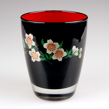 会津塗 / ガラス漆グラスさくら ( 黒 / 蒔絵 / 斉藤恒緒 )