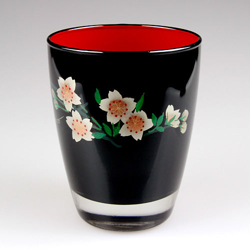 会津塗 / ガラス漆グラスさくら ( 黒 / 蒔絵 / 斉藤恒緒 )