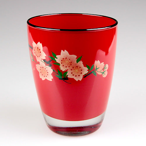 会津塗 / ガラス漆グラスさくら ( 赤 / 蒔絵 / 斉藤恒緒 )