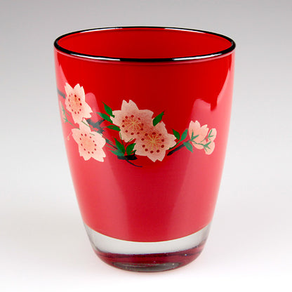 会津塗 / ガラス漆グラスさくら ( 赤 / 蒔絵 / 斉藤恒緒 )
