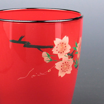 会津塗 / ガラス漆グラスさくら ( ペア / 蒔絵 / 斉藤恒緒 )