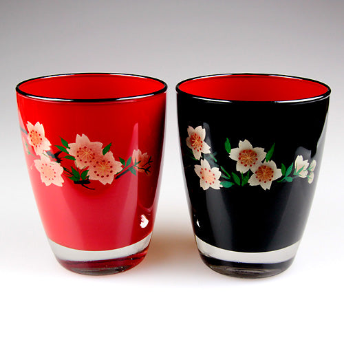 会津塗 / ガラス漆グラスさくら ( ペア / 蒔絵 / 斉藤恒緒 )