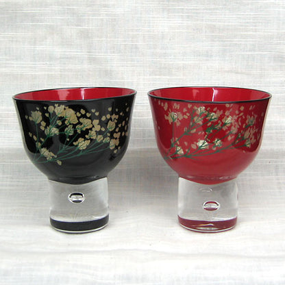 会津塗 / ガラス漆手描き盃ペアセット ( かすみ草 / 蒔絵 / 斉藤恒緒 )