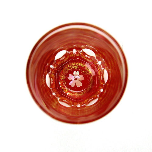 天野漆器 / 螺鈿入ガラス漆 ショットグラス ( 金桜 朱 / 貝入 )