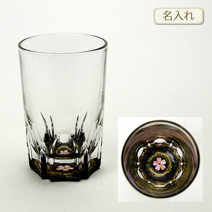 天野漆器 / 螺鈿入ガラス漆 ショットグラス ( 金桜 黒 / 貝入 ) / ネーム入り