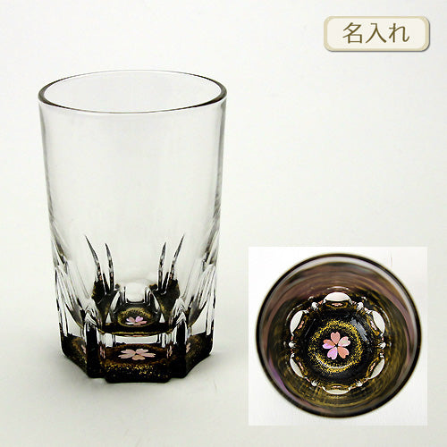 天野漆器 / 螺鈿入ガラス漆 ショットグラス ( 金桜 黒 / 貝入 ) / ネーム入り
