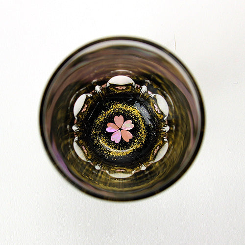 天野漆器 / 螺鈿入ガラス漆 ショットグラス ( 金桜 黒 / 貝入 ) / ネーム入り